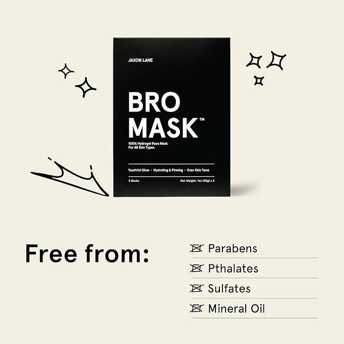 BRO MASK: Korean Face Mask for Men | 2 Pc. Hydrating Anti Aging Sheet Masks Contain Vitamin C, Vitamin E, Hyaluronic Acid, Hydrolyzed Collagen for Face Care, Acne Treatment (2 X 4 Packs)