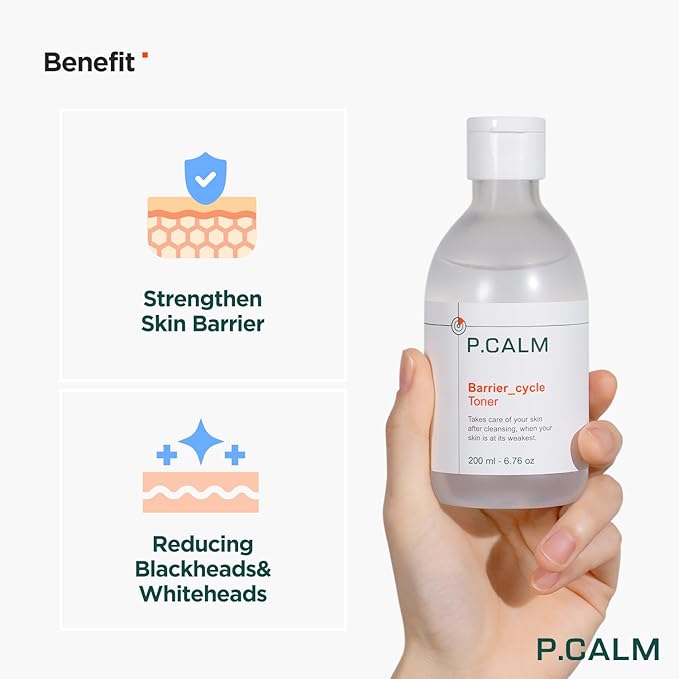 P.CALM Barrier Cycle Toner – Azulene & Centella Asiatica for Deep Hydration & Skin Barrier Strengthening, Korean Vegan Facial Toner for Sensitive Skin (500ml / 16.9 fl.oz)