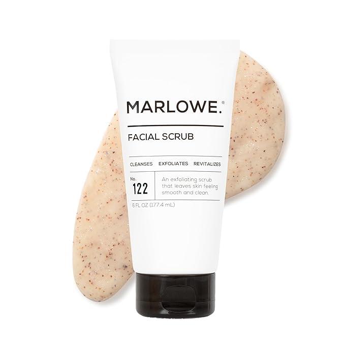 MARLOWE. No. 122 Facial Scrub 6 oz, Gentle Face Exfoliator with Apricot Seed Powder & Pumice, Cleanses & Smooths, Fresh Pine & Agarwood Scent