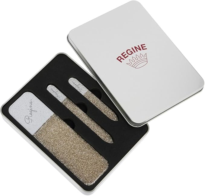 3pc Nano File Set: Professional Heavy Duty Glass Nail Files with Case Kit - Reusable Crystal Fingernail Manicure and Pedicure Tools for Men, Women, and Adults (Gold Shimmer)