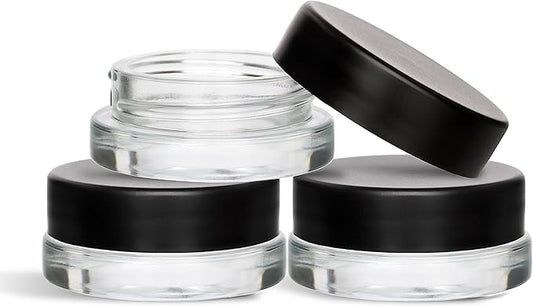 (90 Pack) 7ml Low Profile Thick Glass Jars with Black Lids - Airtight Containers for Oil, Lip Balm, Wax, Cosmetics