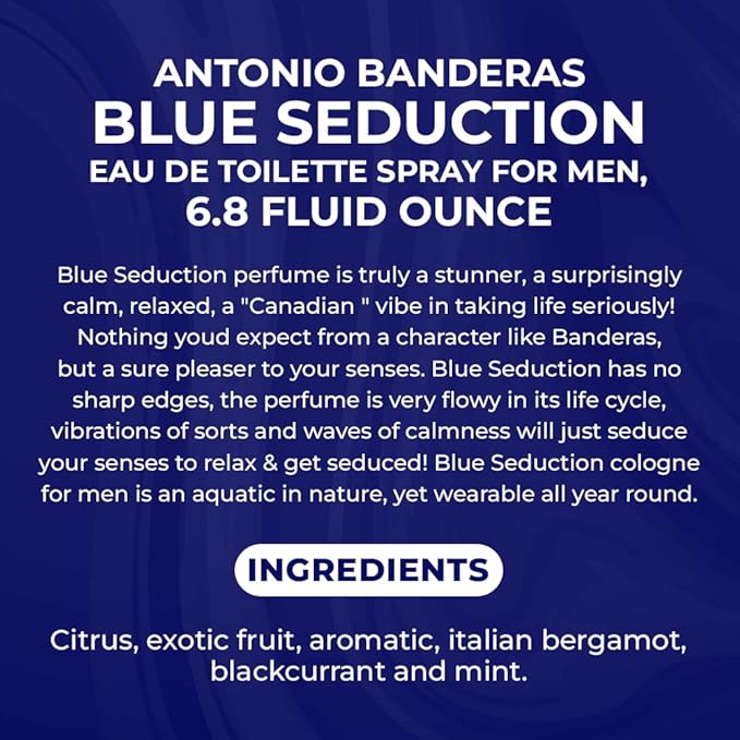 Antonio Banderas Blue Seduction Eau de Toilette Spray for Men, 6.8 Fluid Ounce