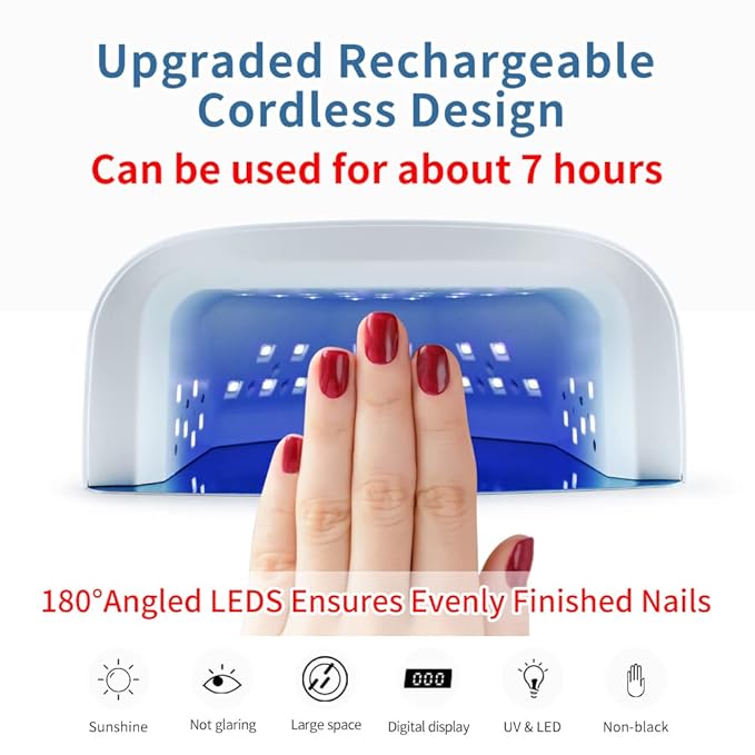 UV LED Nail Lamp - Rechargeable Nail Light for Gel Polish 60W Faster Nail Dryer for Fingernail Toenail with Auto Sensor Professional Portable Handle Nail Curing Lamp