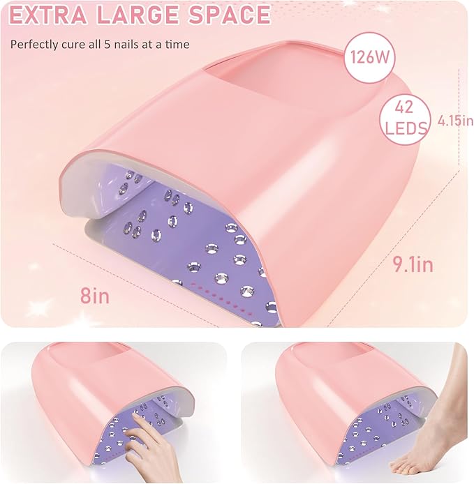 126W Cordless Rechargeable UV LED Nail Lamp,Professional UV Light for Gel Nails Gel Curing Lamp with 4 Timer Setting Auto Sensor, LED Nail Dryer for Fingernail and Toenail Home Salon