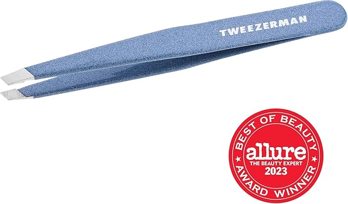 Tweezerman Stainless Steel Slant Tweezer - Eyebrow Tweezers for Women and Men (Sky Blue)