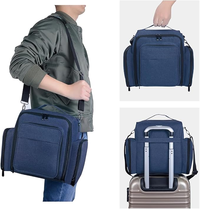 Nail Polish Organizer Case Holds 60 Bottles Portable Travel Storage Box with 2 Detachable Bags, Designed for Women's Nail Tools, Essential Oils and Cosmetics Sets Blue