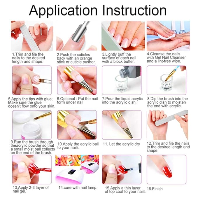 Nail Kit Set Professional Acrylic with Everything, 12 Glitter Acrylic Powder Kit Nails Art Tips Decoration, DIY Nail Art Tool and Supplies for Beginners