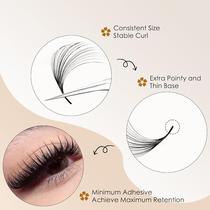 Veritee 1000pcs 20D D Curl Mix9-16 Handmade Pinching Fake False Eye Lash Pre Pro Made Mega Volume Promade Loose Premade Lash Fans Eyelash Extensions
