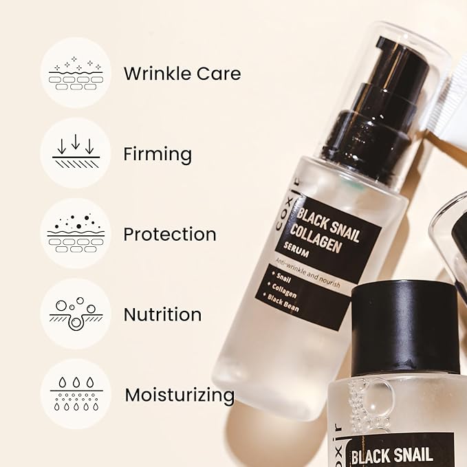 coxir BLACK SNAIL GIFT SET | Birthday Gifts | Foam Cleanser+Serum+Cream | Black Rice, Snail Mucin, Collagen, Peptide | Firming, Moisturizing, Repairing, Korean Skin Care