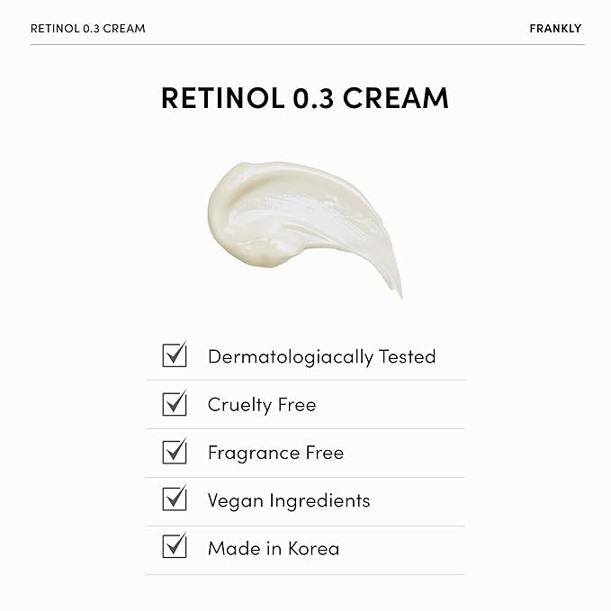 FRANKLY Retinol 0.3% Cream, 0.7 fl oz - Intensive Retinol | Night Cream | Ceramides & Natural Ginseng | Anti-aging, Wrinkles Care, Reduces Congestion and hyperpigmentation | Korean Skin Care