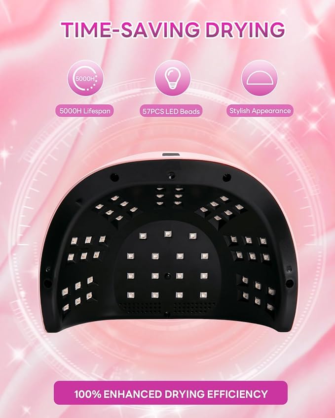 UV LED Light Nail Dryer For Gel Nails Quick Dry, 256W Professional UV Drying Light for Fingernail Polish , 57Pcs Beads Curing Gels Manicure Lamp, Portable Gel Cure Machine with Auto Sensor, 4 Timers