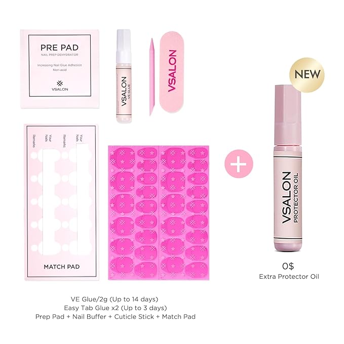 VSALON Short Almond Press-On Nails - Pink Cat Eye 3D Chrome Design, Reusable Fake Nails with Nail Glue, Protector Cuticle Oil, Easy Tabs & Mini Nail File - 32 PCS in 16 Sizes (Belle Ailes)