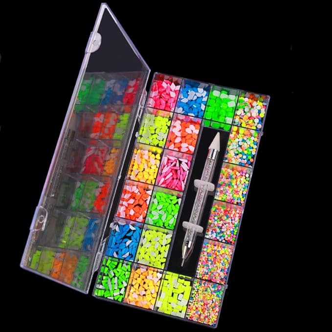 12 Types of Fluorescence 600 Diamonds + 2500 Flat Rhinestones Mix 20 Styles Flatback DIY Crafts Rhinestone Crystals 3D Decorations Flat Back Stones Set + Rhinestone Picker Wax Pen