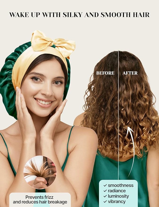 100% Mulberry Silk Bonnet for Sleeping Women with Curly Hair - Short Long Hair Bonnet for Sleeping - Alternative to Double Layer Satin Bonnet with Tie Band - Mothers Day Gifts Hair Wrap for Sleep