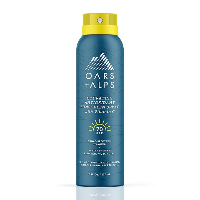 Oars + Alps Hydrating SPF 70 Sunscreen Spray, Infused with Vitamin C and Antioxidants, Water and Sweat Resistant, 6 Oz, 1 Pack