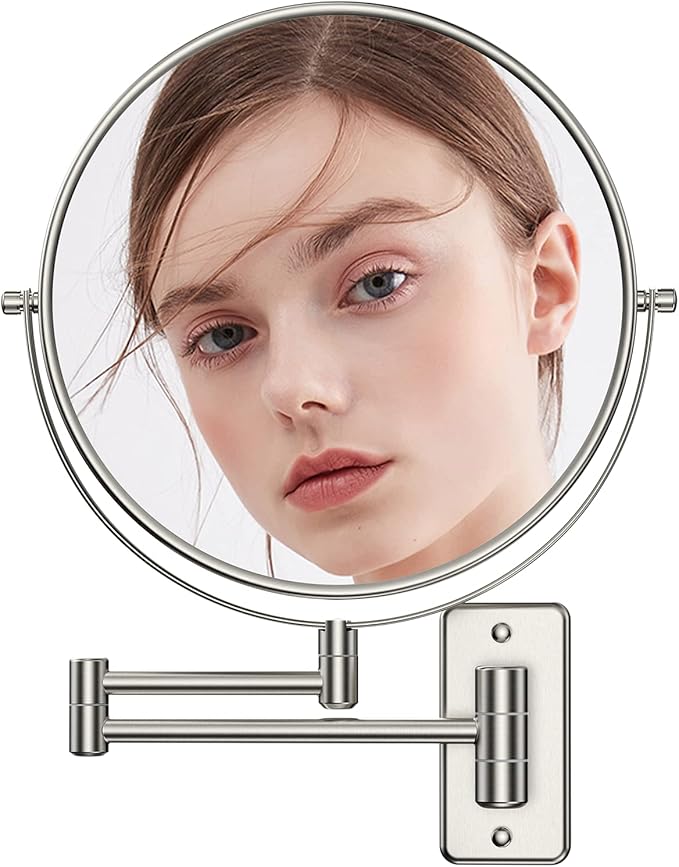 Benbilry 9" Large Size Wall Mounted Makeup Vanity Mirror, 1X/10X Magnifying Double Sided Shaving Mirror for Bathroom, 360° Swivel Extendable Arm Nickel Finish