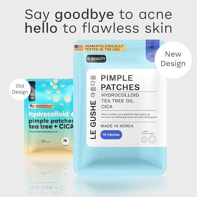 LE GUSHE Korean Pimple Patches for Face (78 Dots) - Hydrocolloid Acne Patches with Tea Tree Oil - Invisible Zit Stickers - Dermatologist Tested - Korean Skin Care