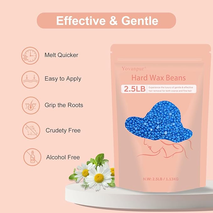 2.5lb Wax Beads for Hair Removal, Hard Wax Beans for Sensitive Skin, Bulk Hair Removal Waxing Beads for Brazilian, Bikini, Face, Eyebrows, Underarms, Legs, Women and Men (Blue)