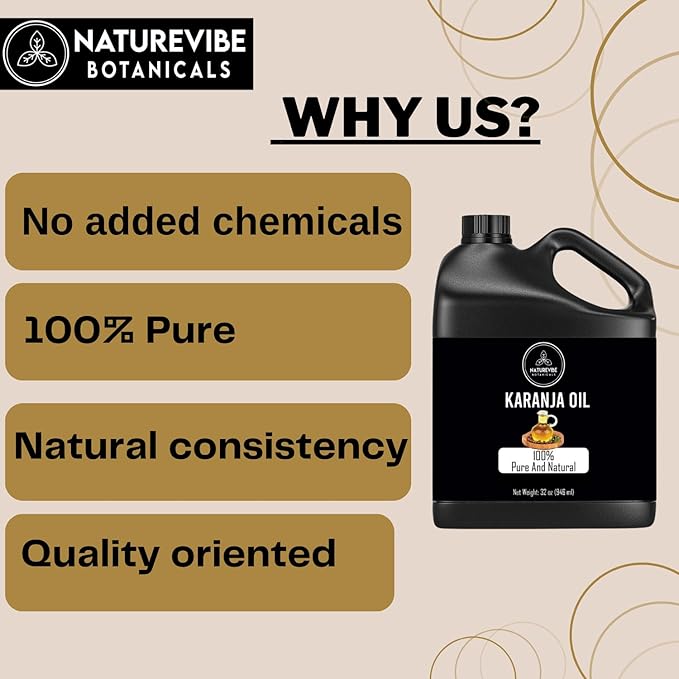 Naturevibe Botanicals Karanja Oil 32 Ounces | 100% Pure and Natural | Great for Skin Care and Hair Care