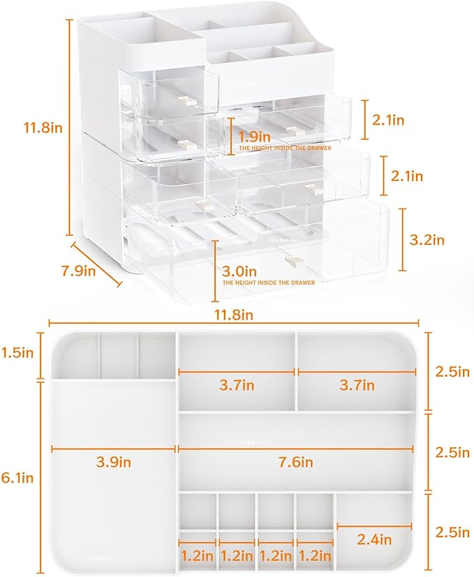SuoXing Makeup Organizer for Vanity,Large 6 Drawers Make up Organizers for Counter,Plastic Cosmetic Storage Organizer for Dresser Countertop or Bathroom,Beauty Holder for Lipstick,Brush,Skincare,White