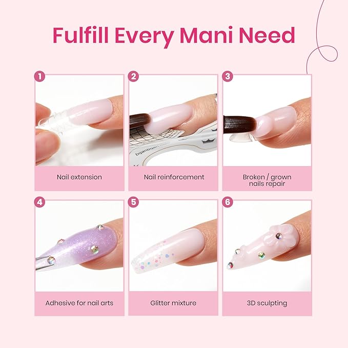 beetles Gel Polish 12 Colors Poly Nail Extension Kit Clear Jelly White Glitter Nude Pink Purple Builder Manicure Enhancement Starter Set Need Cure UV Led Nail Lamp Spring Gifts for Women Girls