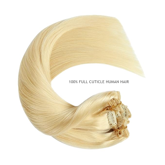 YILITE Clip-in Hair Extensions - Real Human Hair, Bleach Blonde, 110Gram, 8Pcs, 18 Clip, Full Head, Double Weft, Invisible, Straight Remy Hair, 14inches (#613 Bleach Blonde)