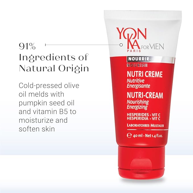 Yon-Ka Mens Nutri-Creme (40ml) Hydrating Face Moisturizer, Fast Absorbing Gel Creme for All Skin Types, Olive Oil and Vitamins Nourish Dry Skin