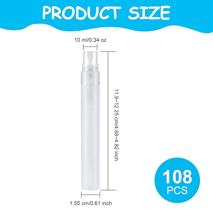 108 Pieces 10 ml Spray Bottles Plastic Perfume Bottles Empty Fine Mist Perfume Bottle for Essential Oils Supplies(Clear)