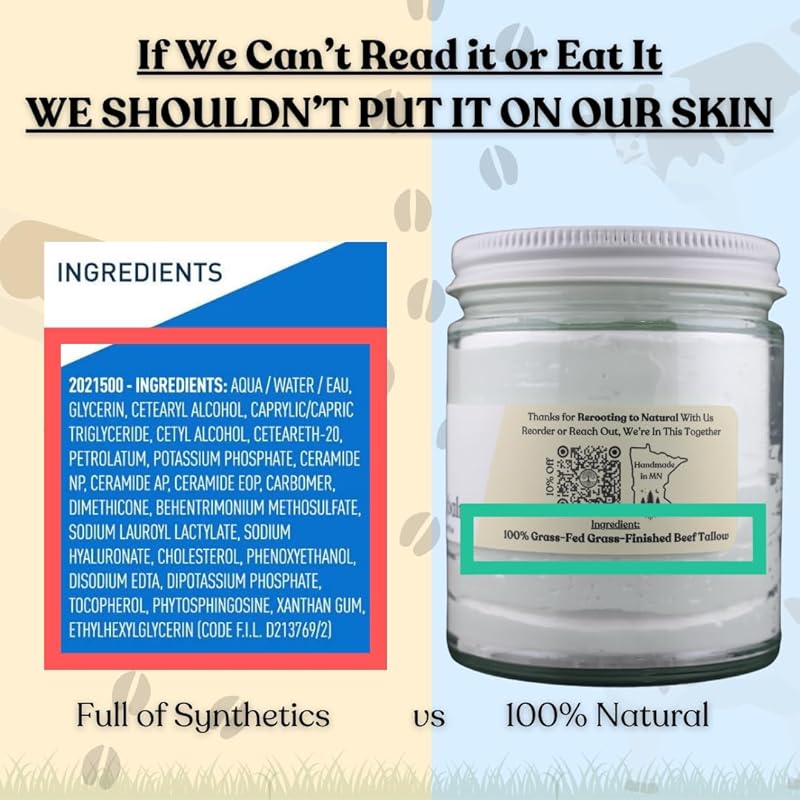 Beef Tallow for Skin - NAKED TALLOW BALM I 1 Ingredient - 100% Grass Fed Beef Tallow | Whole Body & Face | Whipped & UNSCENTED for Sensititve Dry Skin, Babies, Eczema, Psoriasis, Rosacea (9oz)