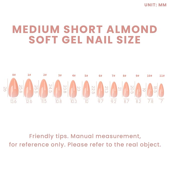 Allkem Soft Gel Nail Tips - Medium Short Almond Nail Extensions Kit - 12 Sizes Short Full Cover Nails - Neutrals - Bold (504 Pieces)