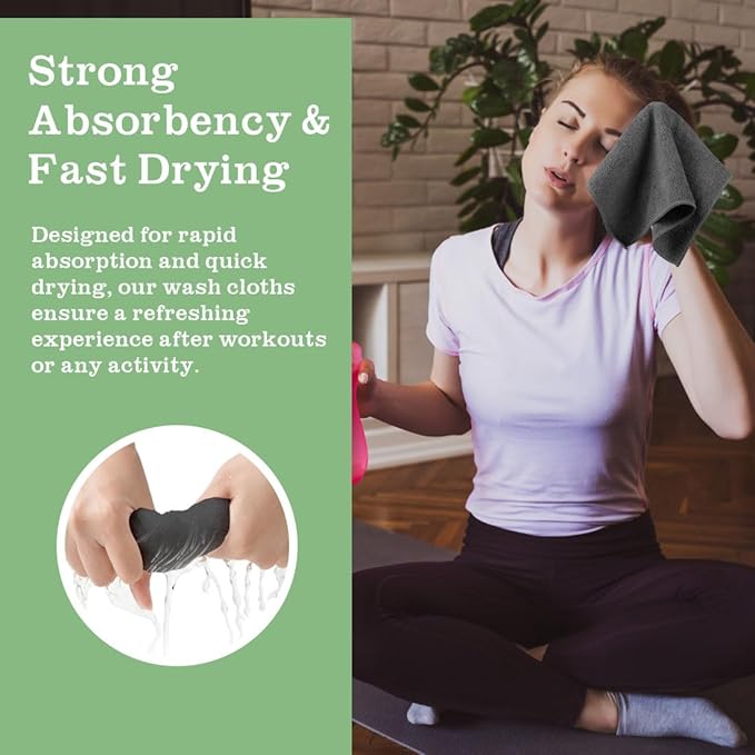 Washcloths Bulk - 100 Pack - Face Towel (12" x 12"), Highly Soft Wash Cloth and Hand Towels, Fast Drying Multi-Purpose Microfiber Cleansing Cloths for Bathroom, Hotel, Spa, and Salon - Grey