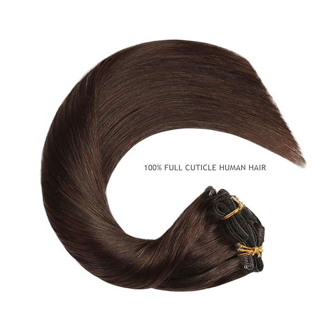 Yilite Clip in 18 Inch 120g 8pcs Real Human Hair Natural Silky Double Weft Hair Extensions (18inch #2 Dark Brown)