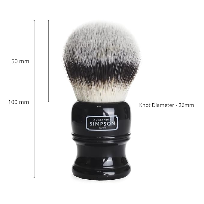 Alexander Simpsons Trafalgar 3 Black Shaving Brush - T3 Synthetic High Density Fibre Handle - Simpson Shaving Brushes - Wet Shave Deluxe Thick & Luxurious Lather Dense Extra Soft Bristles
