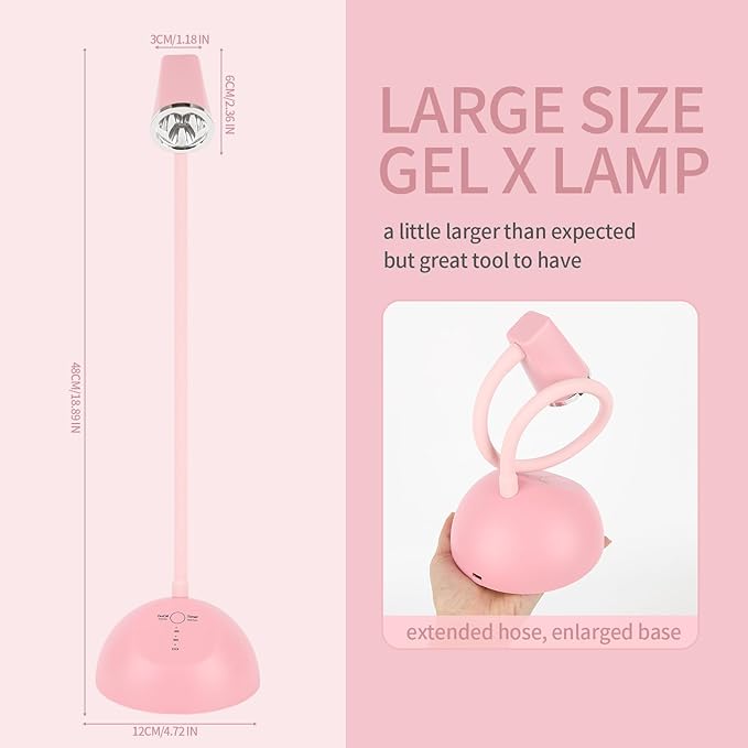 Touch Switch Nail Lamp,Flash Cure Gel X Lamp,Rechargeable Cordless UV LED Light with Timer, Gooseneck Gel Polish Curing Dryer Lamp,for Professional and Home Use (Pink)
