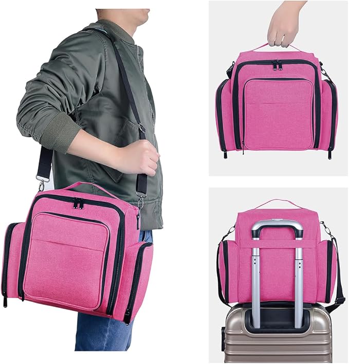 Nail Polish Organizer Case Holds 60 Bottles Portable Travel Storage Box with 2 Detachable Bags, Designed for Women's Nail Tools, Essential Oils and Cosmetics Sets Rose Red