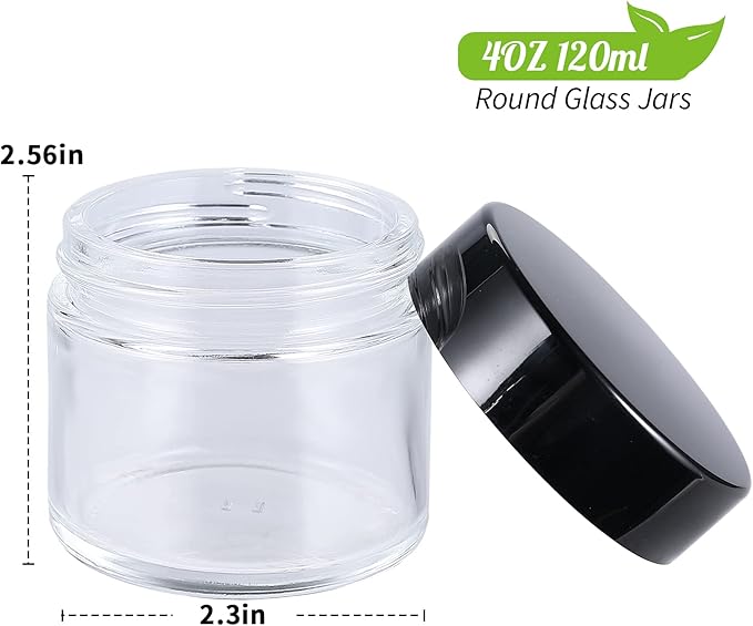 4oz Glass Jars with Lids, Hoa Kinh 30 Pack Clear Empty Cosmetic Containers Round Airtight Glass Jar with Black Lids for Storing Lotions, Powders, and Ointments