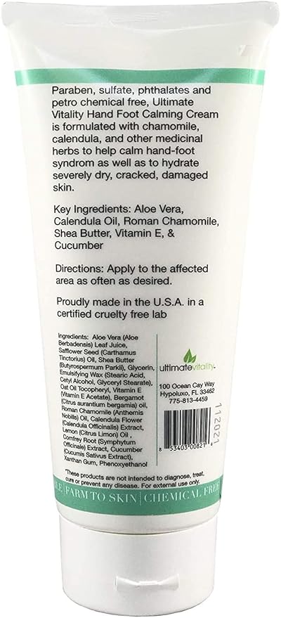 UltimateVitality Hand Foot Cream for For Oncology Patients, Intensive Natural and Organic Moisturizing Cream for sensitive Irritated Skin During Chemo Treatment - 6 Ounces