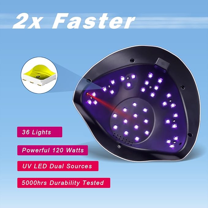 W&H UV LED Curing Lamp, 120W Faster Gel Nail Dryer Professional Nail Dryer Machine with 4 Timer Settings Touch Screen (Sun BQ5T) (White)