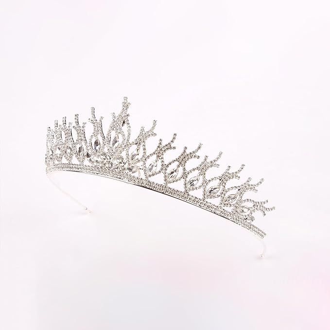 LIMELIA Women's Tiara for Henna Wedding Party|Glitter Hair Accessories for Bridal Birthday Pageant Prom Halloween Cos-play Christmas Party|Tulip-Silver