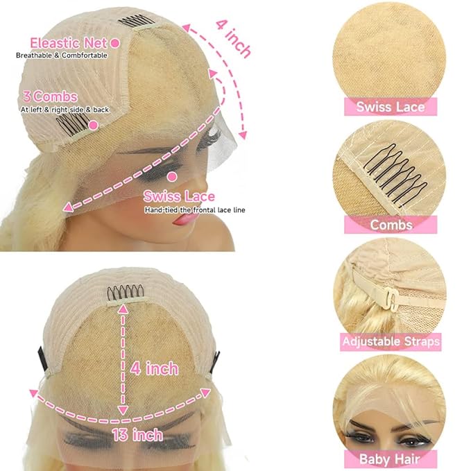 AIRDOT 613 Lace Front Wig Human Hair 180 Density Blonde Wig Human Hair 13x4 HD Lace Frontal Wigs Human Hair Body Wave Lace Front Wigs Human Hair Pre Plucked with Baby Hair Blonde Wig 26 Inch