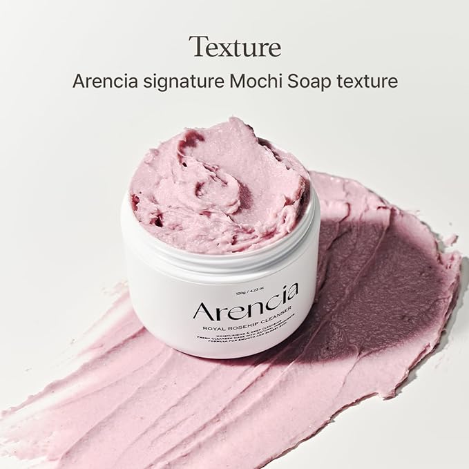 Arencia Rosehip Brightening Rice Mochi Face Cleanser & Daily Scrub - Moisturizing, Exfoliating & Deep-Cleansing - All Skin Types with Rice Powder & Rice Water (1.76oz)