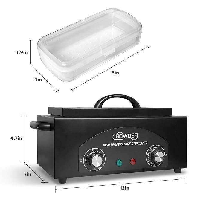 High Temperature Metal Tool Cleaning Box, 2L Dry Heat Cabinet Beauty Hair Nail Metal Tool Cleaning for Manicure Pedicure Barber, with 0-60 Min Timer & 50-220℃ Temp Settings, Plastic Sterilization Tray