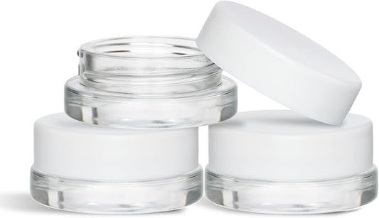 (90 Pack) 7ml Low Profile Thick Glass Jars with White Lids - Airtight Containers for Oil, Lip Balm, Wax, Cosmetics