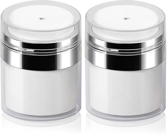 2Pack 15ml Airless Pump Jar - 0.5 Oz Moisturizer Pump Dispenser, Travel Lotion Container Vacuum Bottle for Skin Care, Thick Moisturizer, Skincare Cream