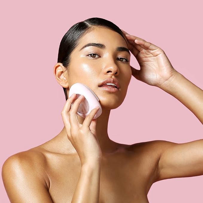 Sonic Facial Cleansing Brush- Deep Cleaning and Heated Rose Quartz, Silicone Face Brush - Vibrating Rose, Magnetic Charging and IPX7 Waterproof, Face Roller- Relieve Fine Lines and Wrinkles