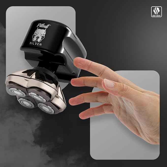 Skull Shaver Pitbull Silver PRO: Electric Head Shaver for Men, Wet & Dry Bald Head Shaver with Ergonomic Design - Perfect Grooming for Men