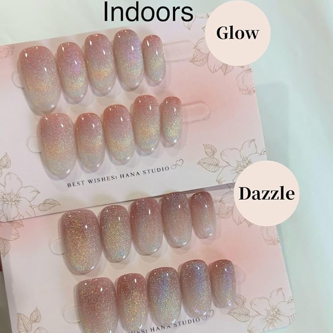 Press on Nails Handmade Nails 3D Press on Nails Short Medium Oval Almond Nails Fake Nails Glitter Cat Eye Nails Gel Nails Durable Reusable False Nails 10 Pcs (Dream Glow, M)