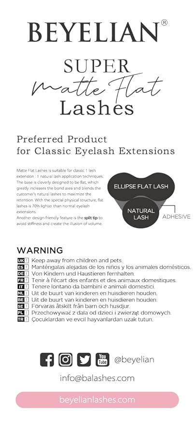 BEYELIAN Flat Eyelash Extension, Ellipse Lash Extensions 0.15 CC Curl 9-15mm 16 Rows Matte Black Eyelash Extension Supplies Classic Lash Extensions Individual Eyelashes Salon Use