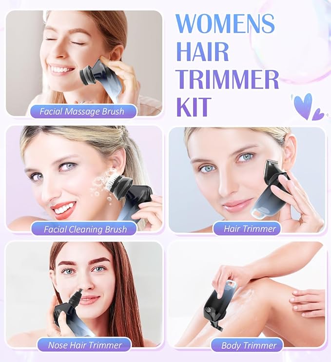 Electric Razors for Women,6 in 1 Womens Electric Leg Shaver Cordless Painless Facial Hair Removal for Arms and Underarms Bikini Trimmer,Portable and Safe Wet and Dry Use Women Shaver,White Black