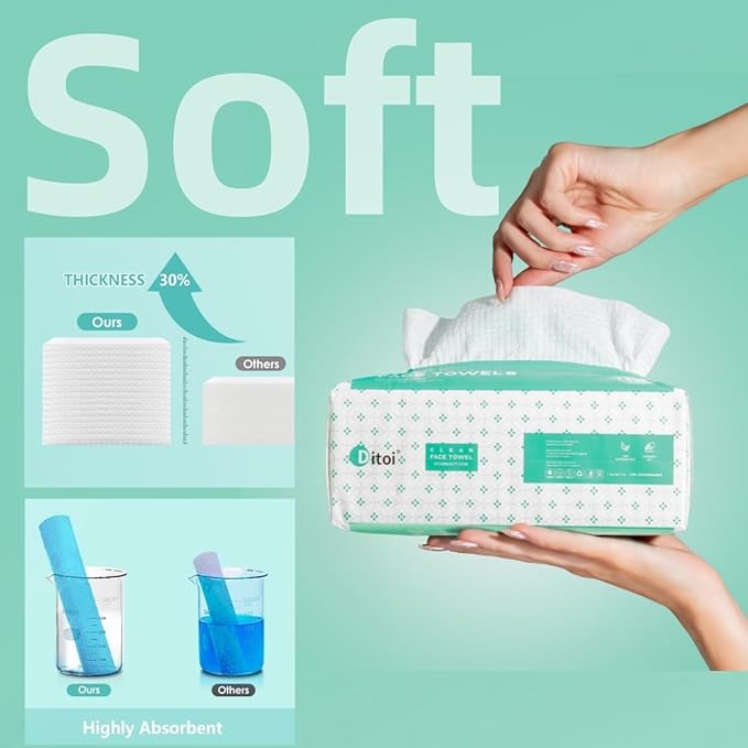 Disposable Face Towels,Ultra Soft &Thick Facial Cloths for Makeup Removal, Skincare & Daily Cleansing,Nursing,240 Count,Eco-Friendly
